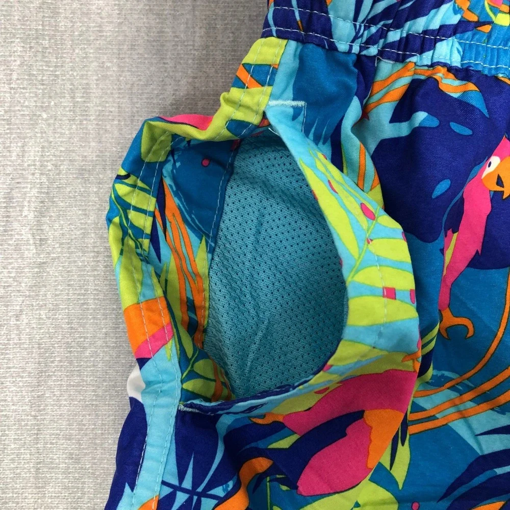 No Boundaries Swim Trunks Men's M 32-34 Blue Tropical Toucan Parrot Print Shorts